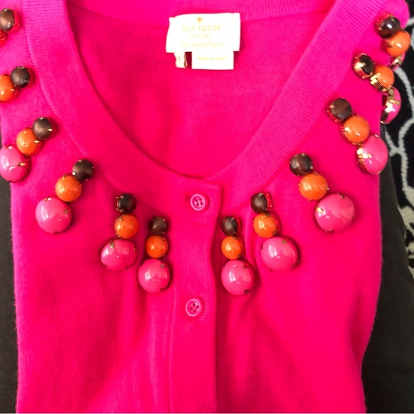 Kate Spade Rio De Janiero Embellished Beaded Cardigan Hot Pink S - Picture 8 of 8